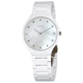 Rado True Thinline Mother of Pearl Dial White Ceramic Ladies Watch R27957912