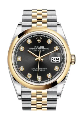 Rolex Datejust 36 Black Dial Men's Steel and 18k Yellow Gold Jubilee Watch 126203BKDJ