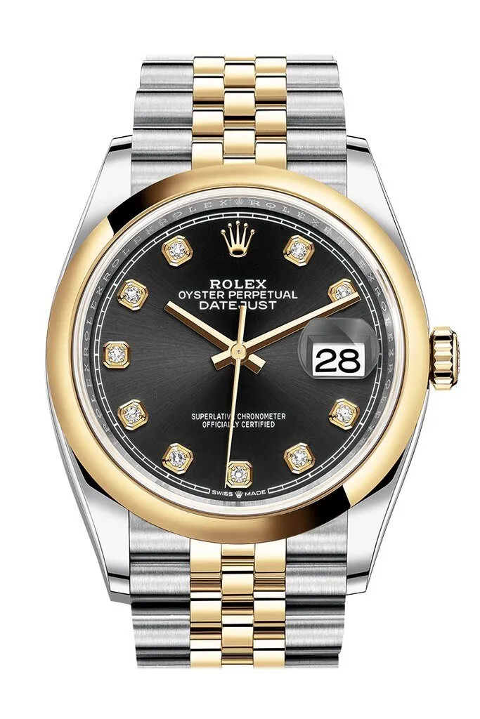 Rolex Datejust 36 Black Dial Men's Steel and 18k Yellow Gold Jubilee Watch 126203BKDJ
