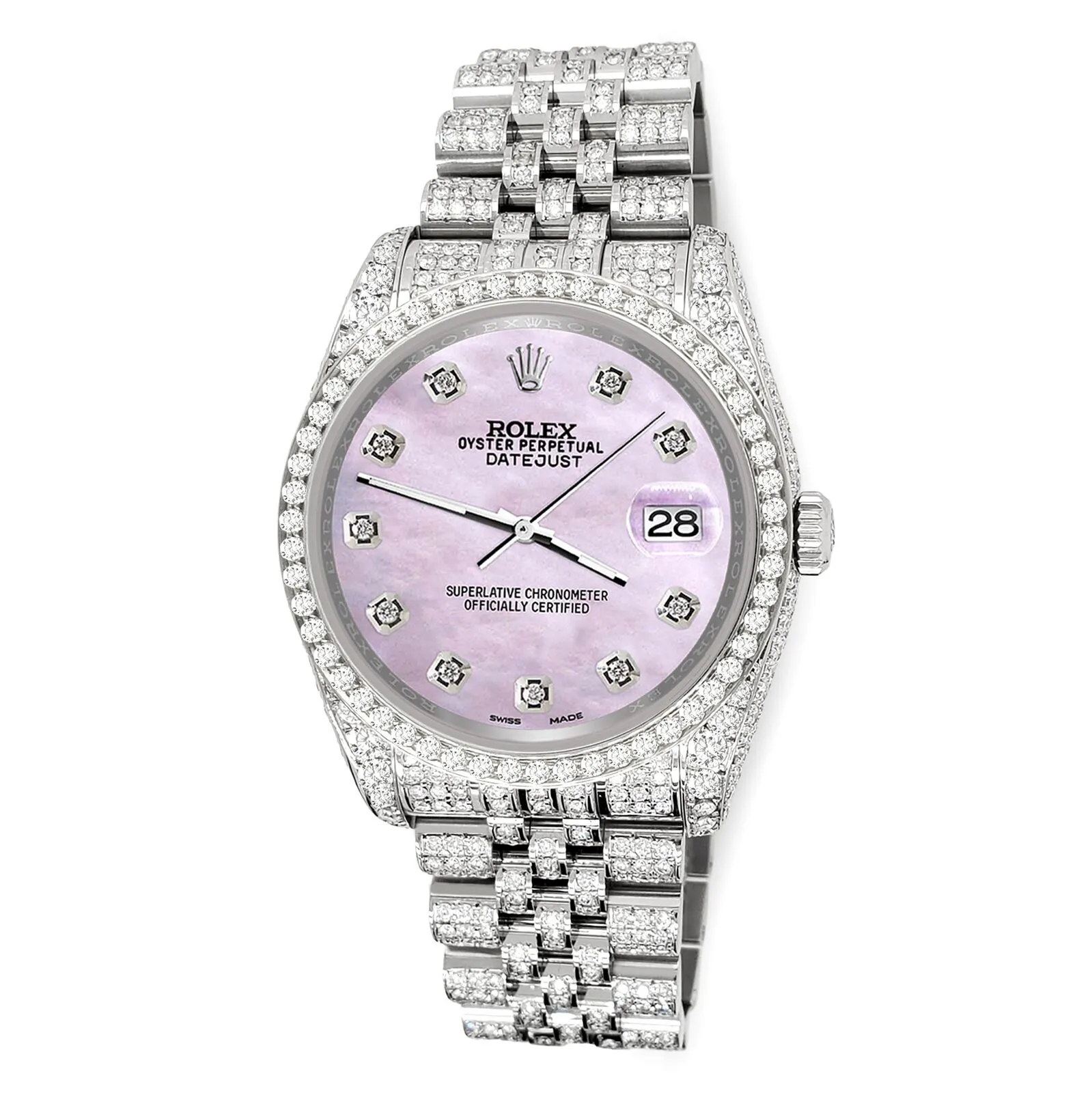 Rolex Datejust 36mm 10.2ct Iced Diamond Pink Pearl Jubilee Watch  TFJ-142508341