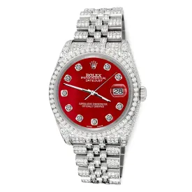 Rolex Datejust 36mm 10.2ct Iced Diamond Red MOP Jubilee Watch TFJ-142508335
