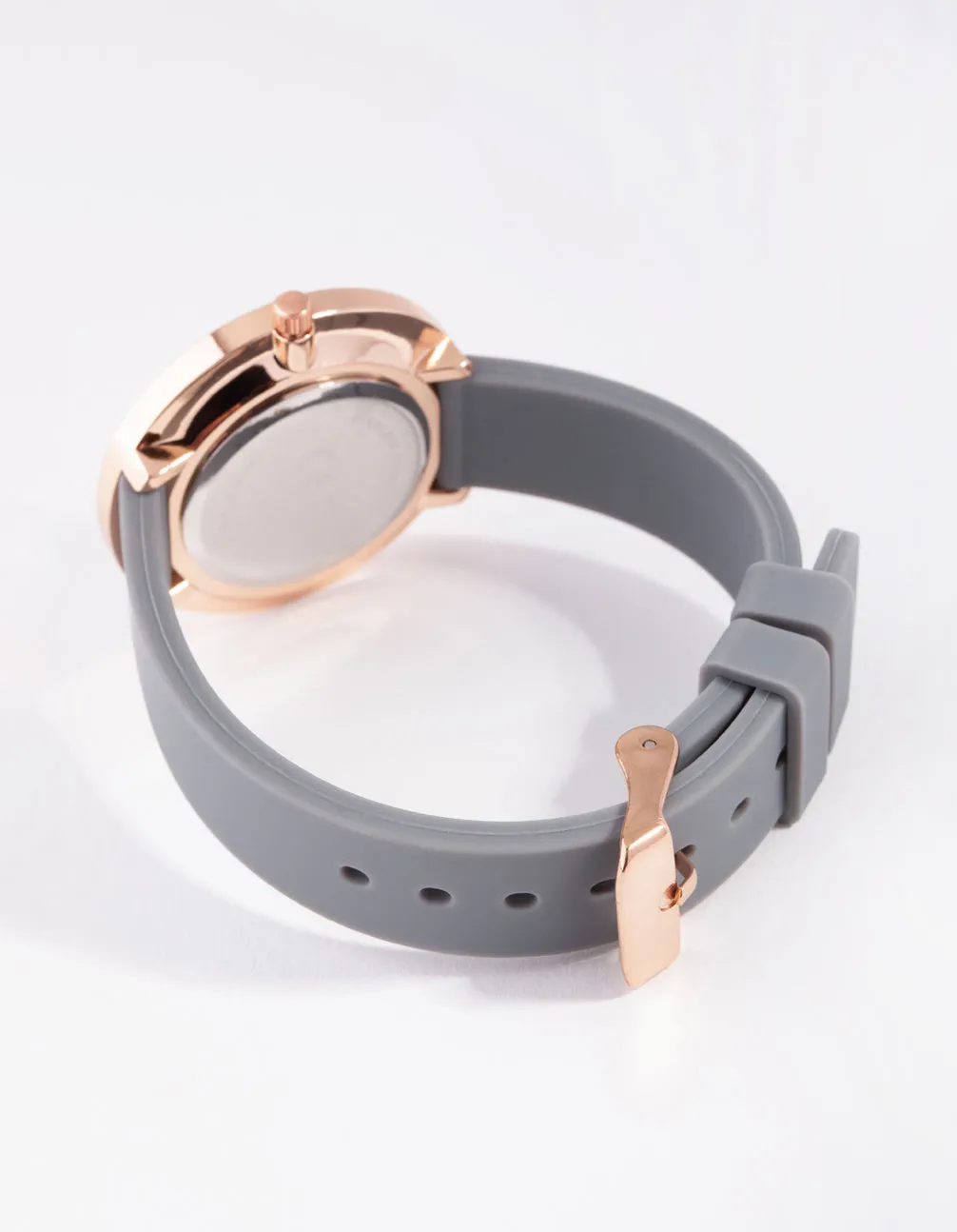 Rose Gold Diamante Sunray Silicon Buckle Watch