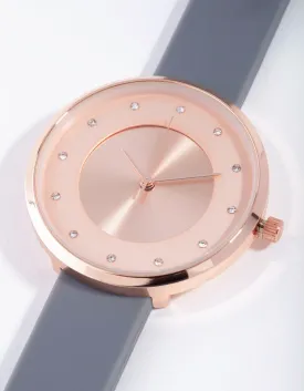Rose Gold Diamante Sunray Silicon Buckle Watch
