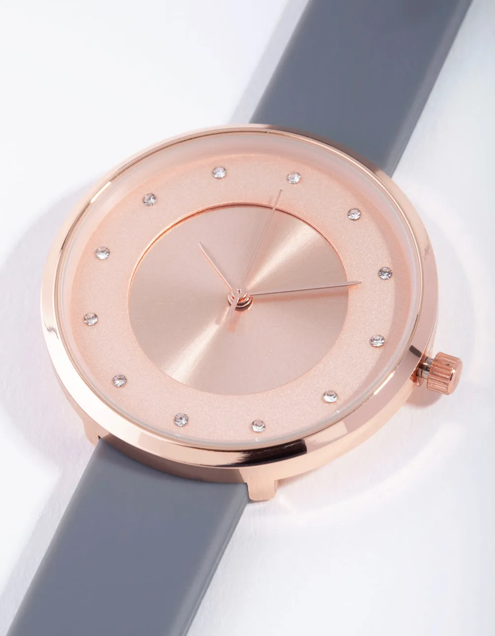 Rose Gold Diamante Sunray Silicon Buckle Watch