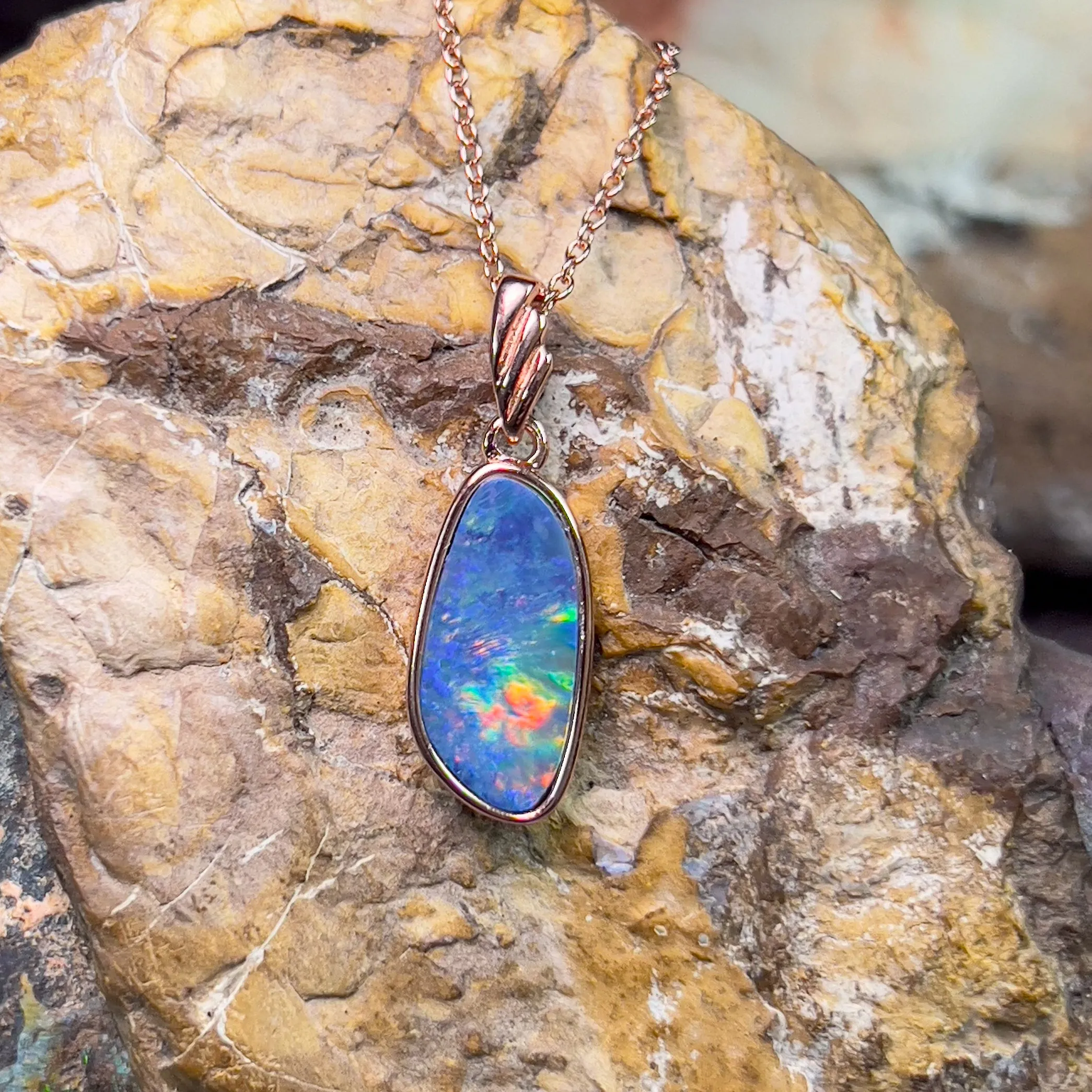 Rose Gold plated Sterling Silver Opal doublet pendant