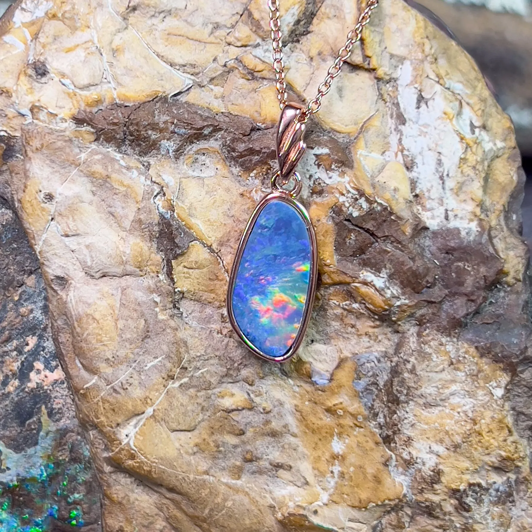 Rose Gold plated Sterling Silver Opal doublet pendant