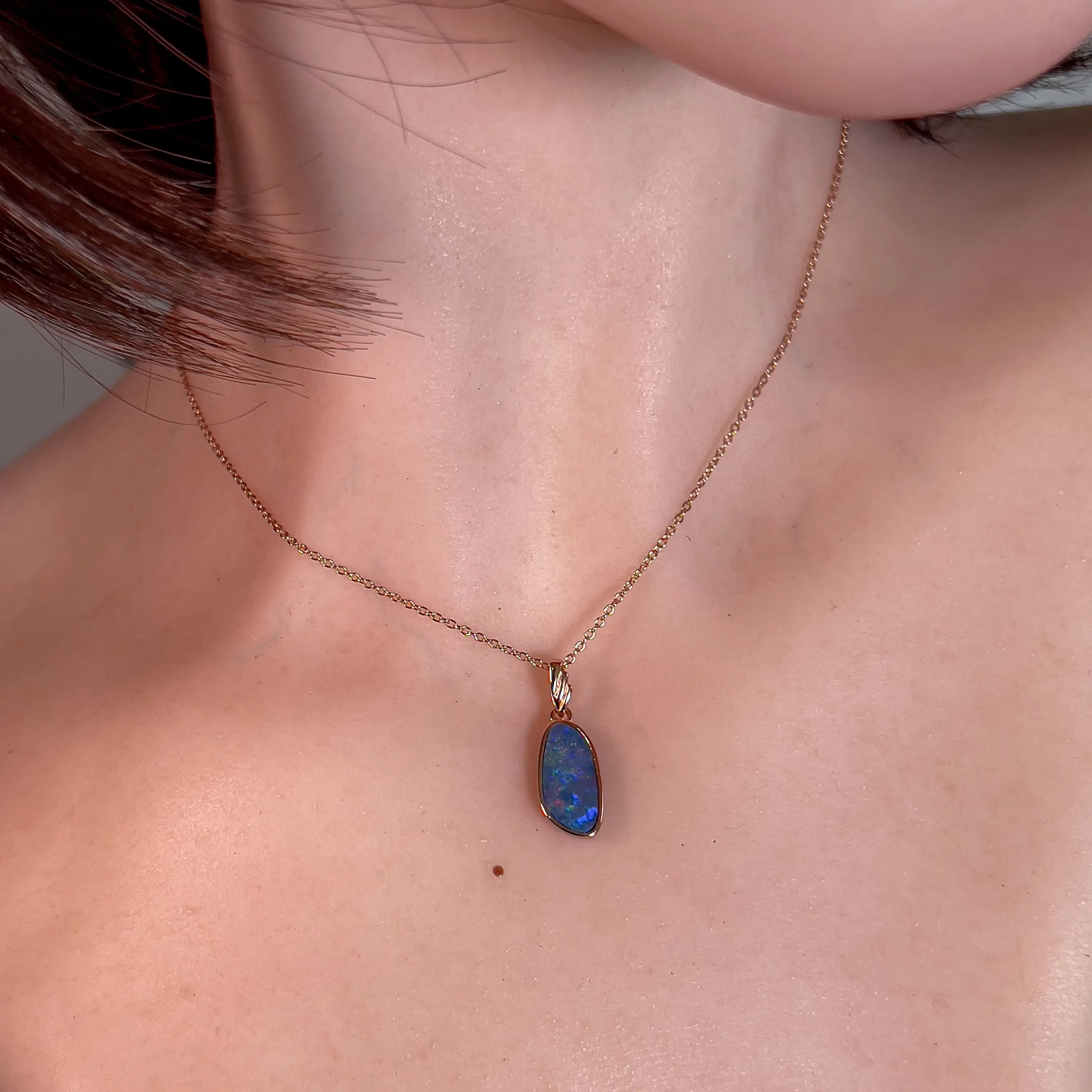 Rose Gold plated Sterling Silver Opal doublet pendant