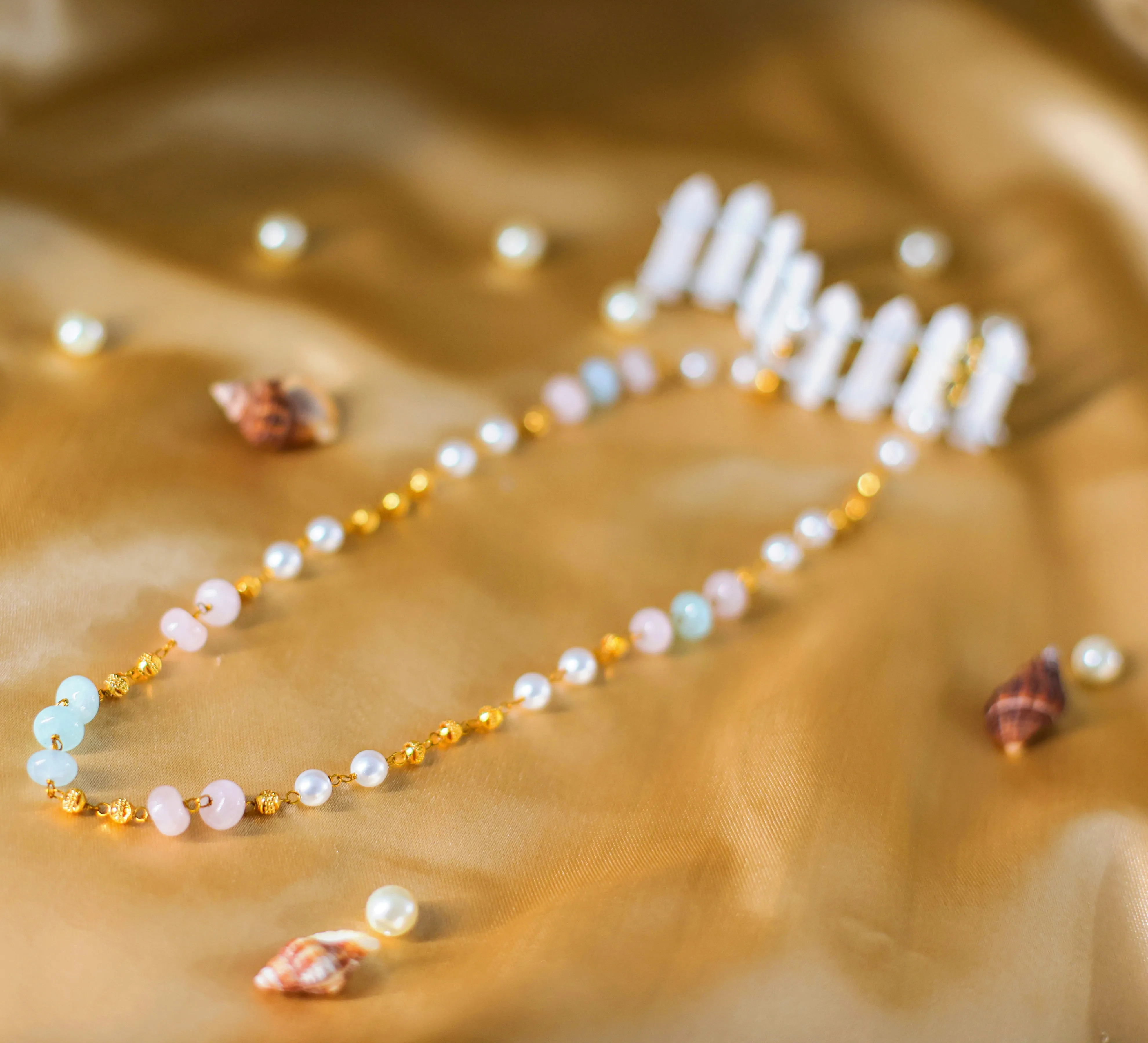 Shell Pearls & Golden Balls Mala Set