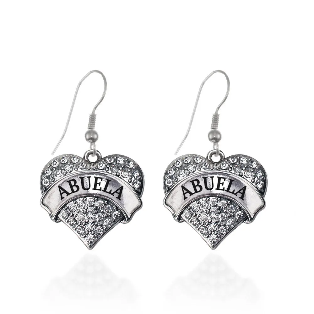 Silver Abuela Pave Heart Charm Dangle Earrings