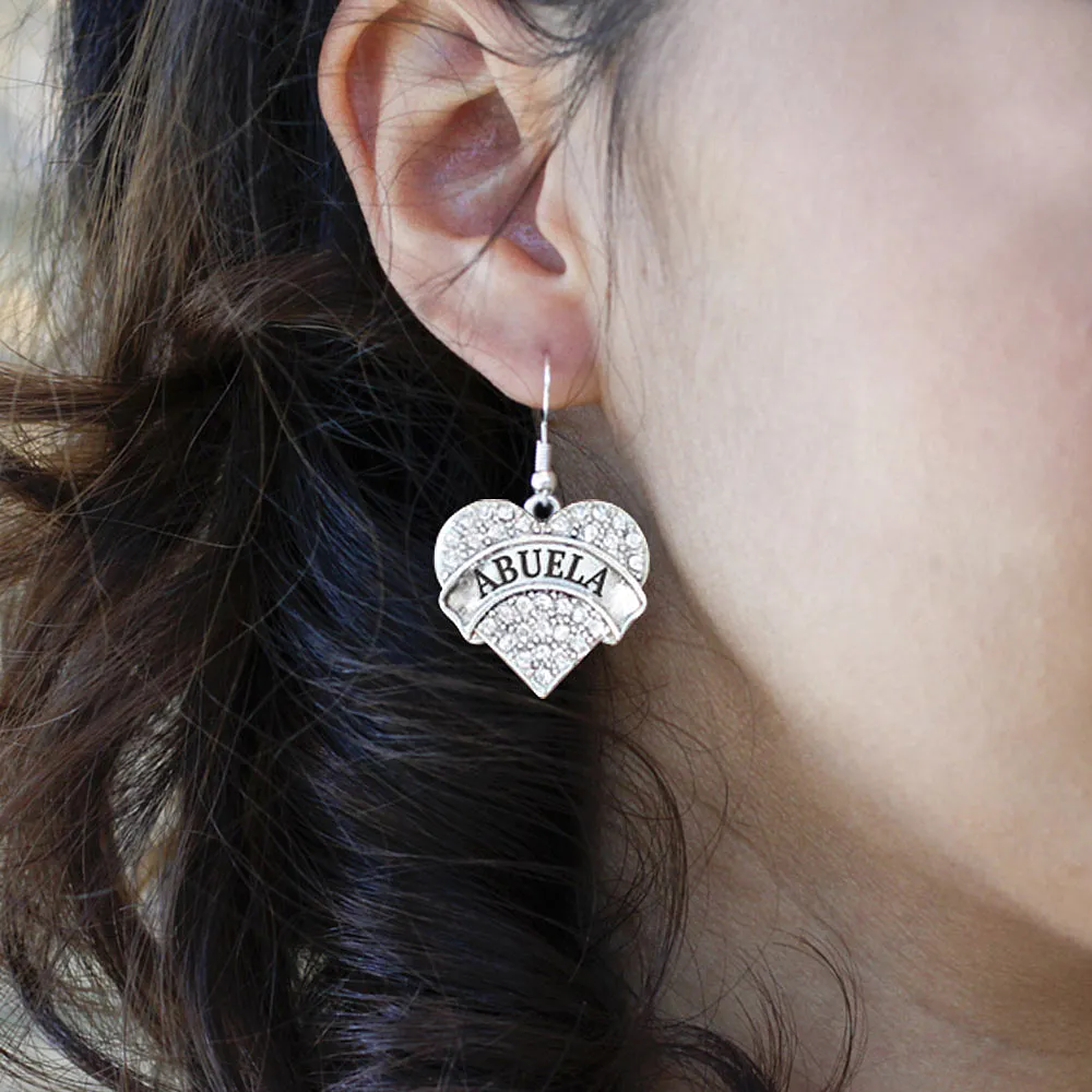 Silver Abuela Pave Heart Charm Dangle Earrings
