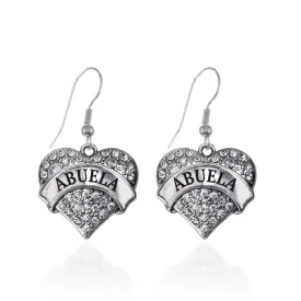Silver Abuela Pave Heart Charm Dangle Earrings
