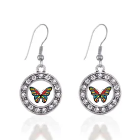 Silver Autism Awareness Butterfly Circle Charm Dangle Earrings