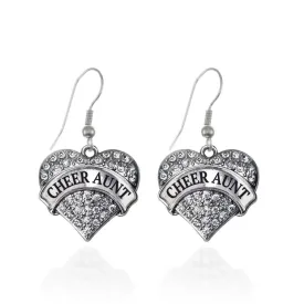 Silver Cheer Aunt Pave Heart Charm Dangle Earrings