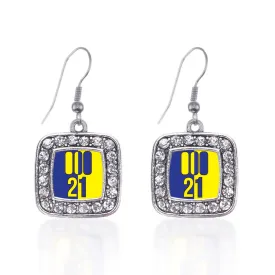 Silver Chromosome 21 Square Charm Dangle Earrings