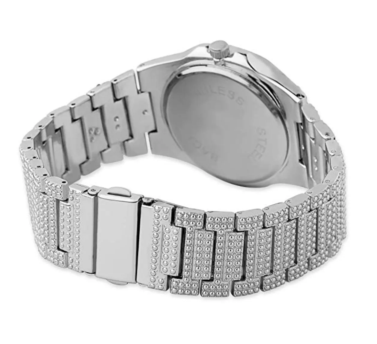 Silver Color Watch Simulated Diamond Watch Luxury Hip Hop Bling Bust Down Watch Iced Out Bling Watch