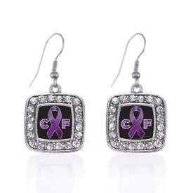 Silver Cystic Fibrosis Square Charm Dangle Earrings