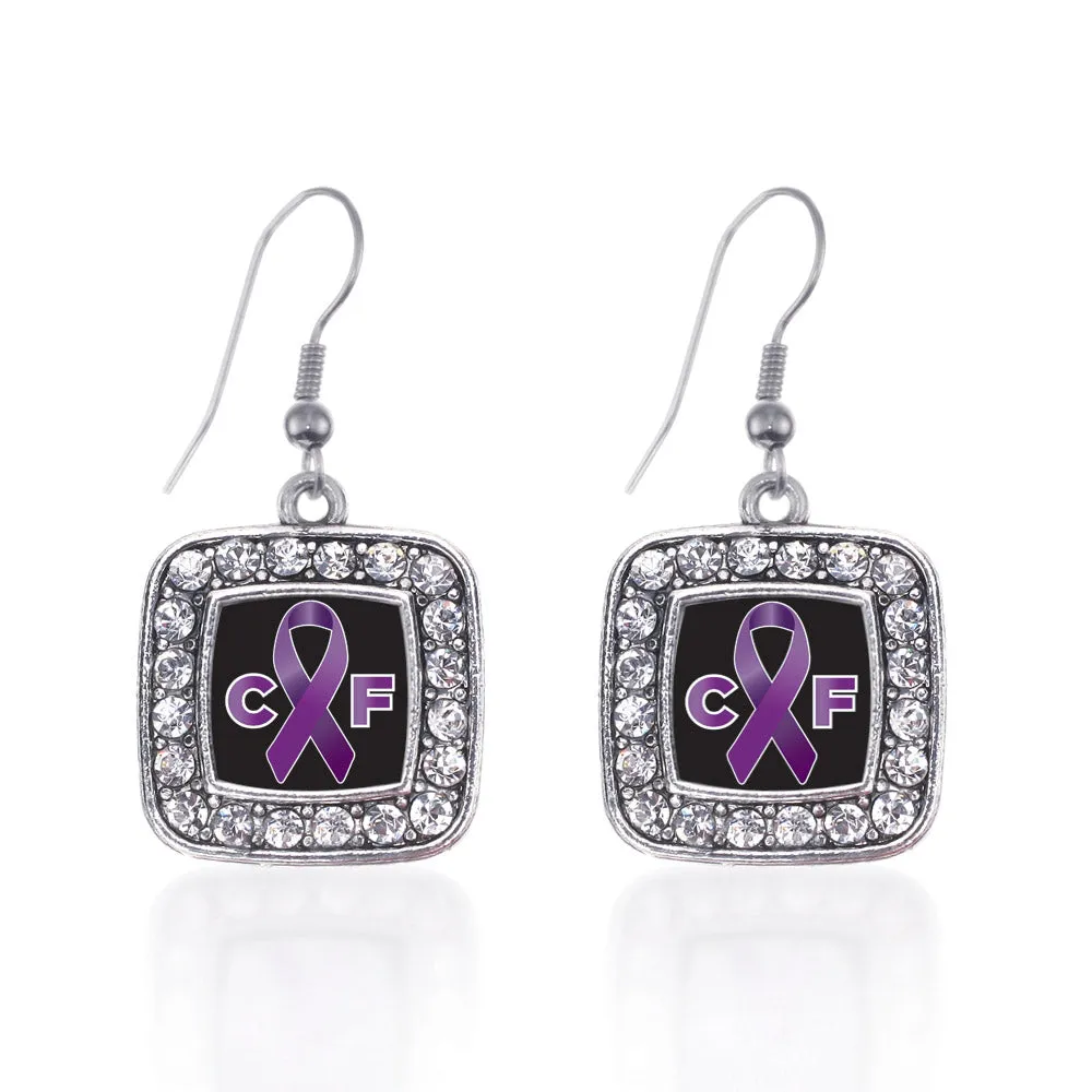 Silver Cystic Fibrosis Square Charm Dangle Earrings
