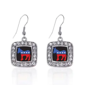 Silver Democrat Square Charm Dangle Earrings