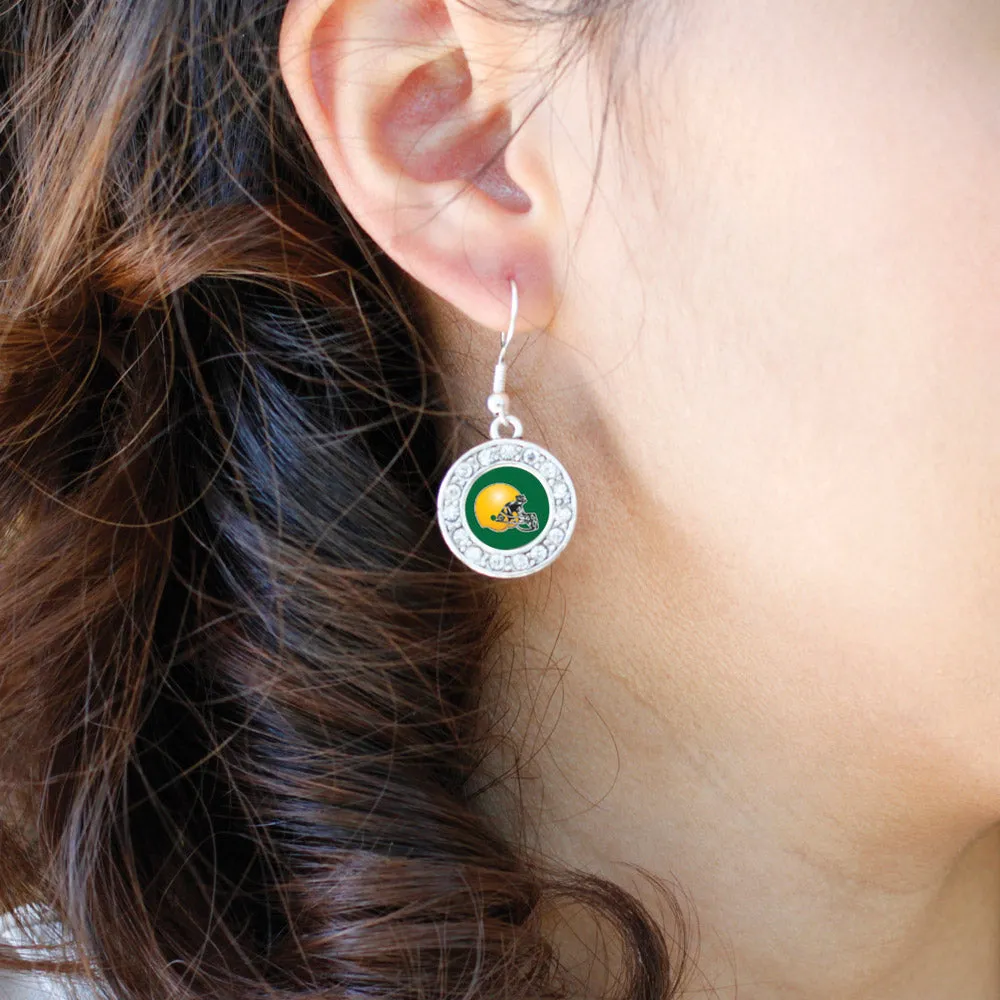 Silver Green and Yellow Team Helmet Circle Charm Dangle Earrings