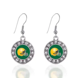 Silver Green and Yellow Team Helmet Circle Charm Dangle Earrings