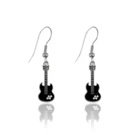 Silver Guitar Charm Dangle Earrings