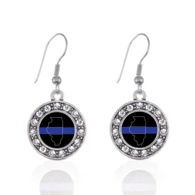 Silver Illinois Thin Blue Line Circle Charm Dangle Earrings