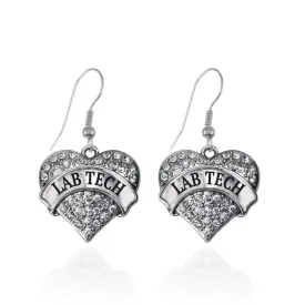 Silver Lab Tech Pave Heart Charm Dangle Earrings
