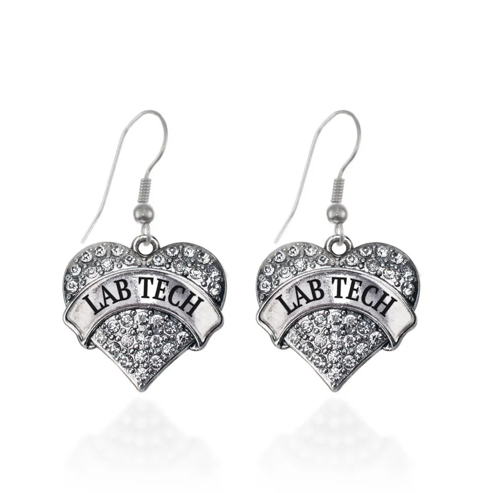 Silver Lab Tech Pave Heart Charm Dangle Earrings