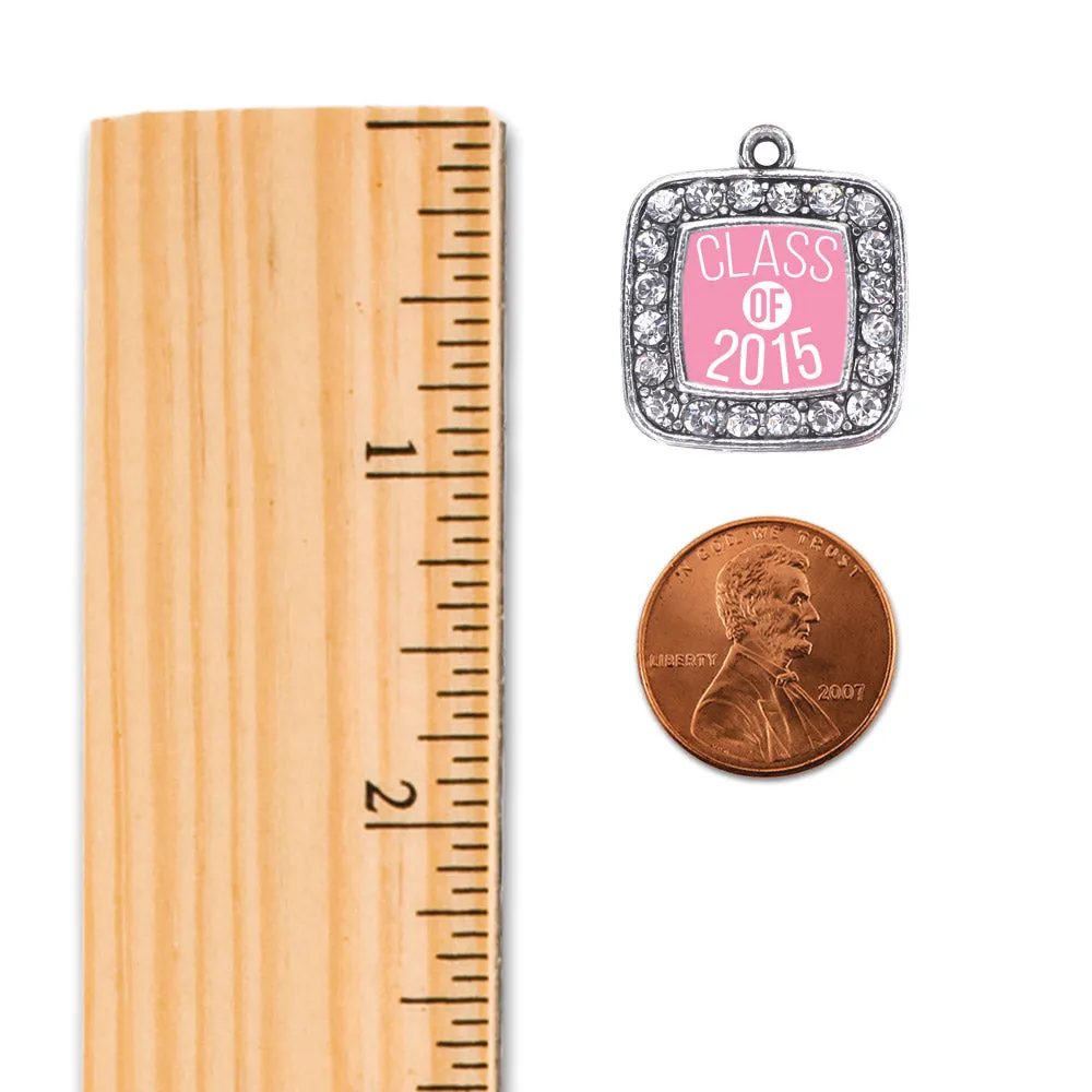 Silver Light Pink Class of 2015 Square Charm Dangle Earrings