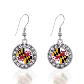 Silver Maryland Flag Circle Charm Dangle Earrings