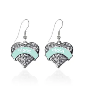 Silver Mint Nana Pave Heart Charm Dangle Earrings