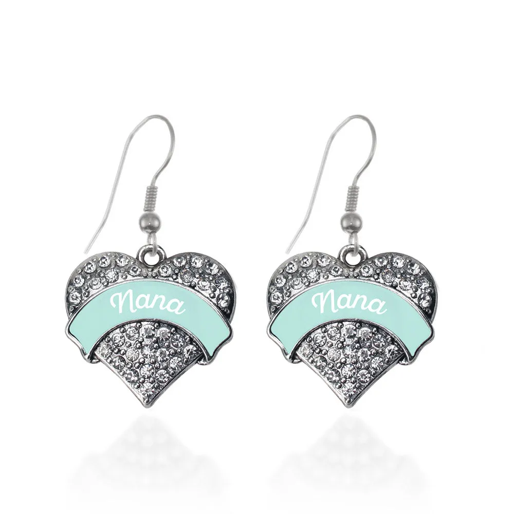 Silver Mint Nana Pave Heart Charm Dangle Earrings