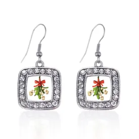 Silver Mistletoe Square Charm Dangle Earrings
