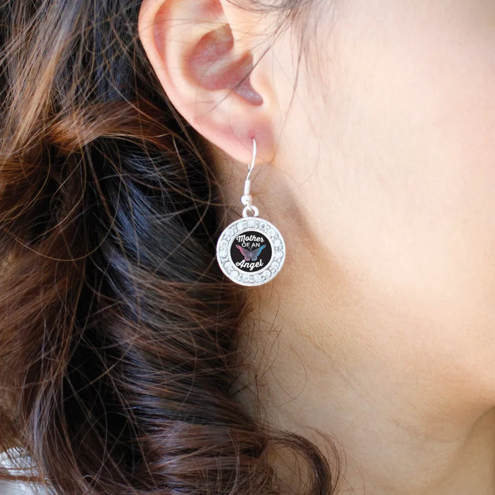 Silver Mother Of An Angel Circle Charm Dangle Earrings