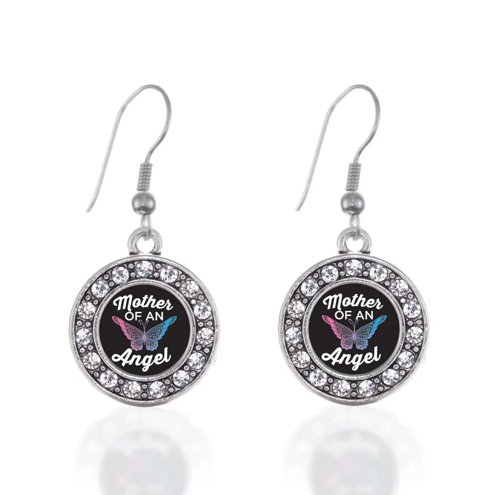 Silver Mother Of An Angel Circle Charm Dangle Earrings