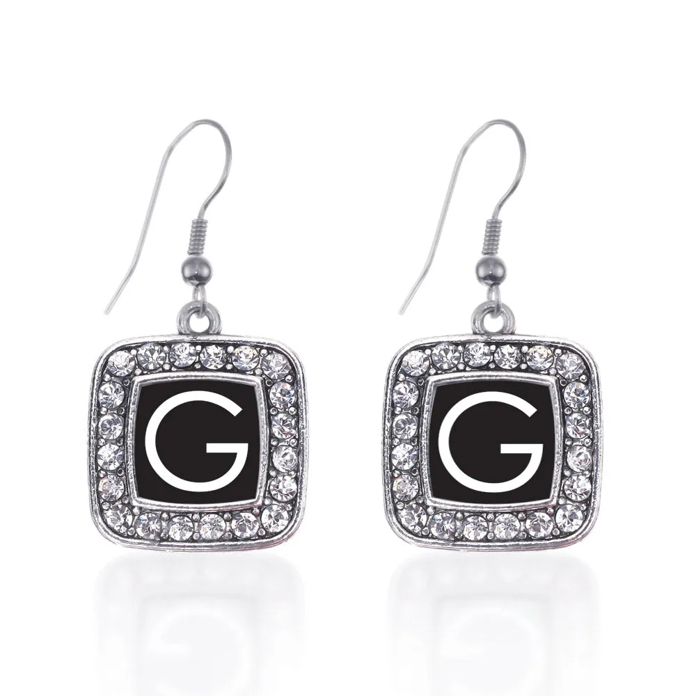 Silver My Initials - Letter G Square Charm Dangle Earrings