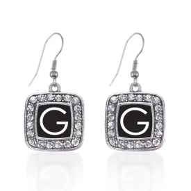 Silver My Initials - Letter G Square Charm Dangle Earrings