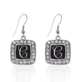 Silver My Script Initials - Letter C Square Charm Dangle Earrings