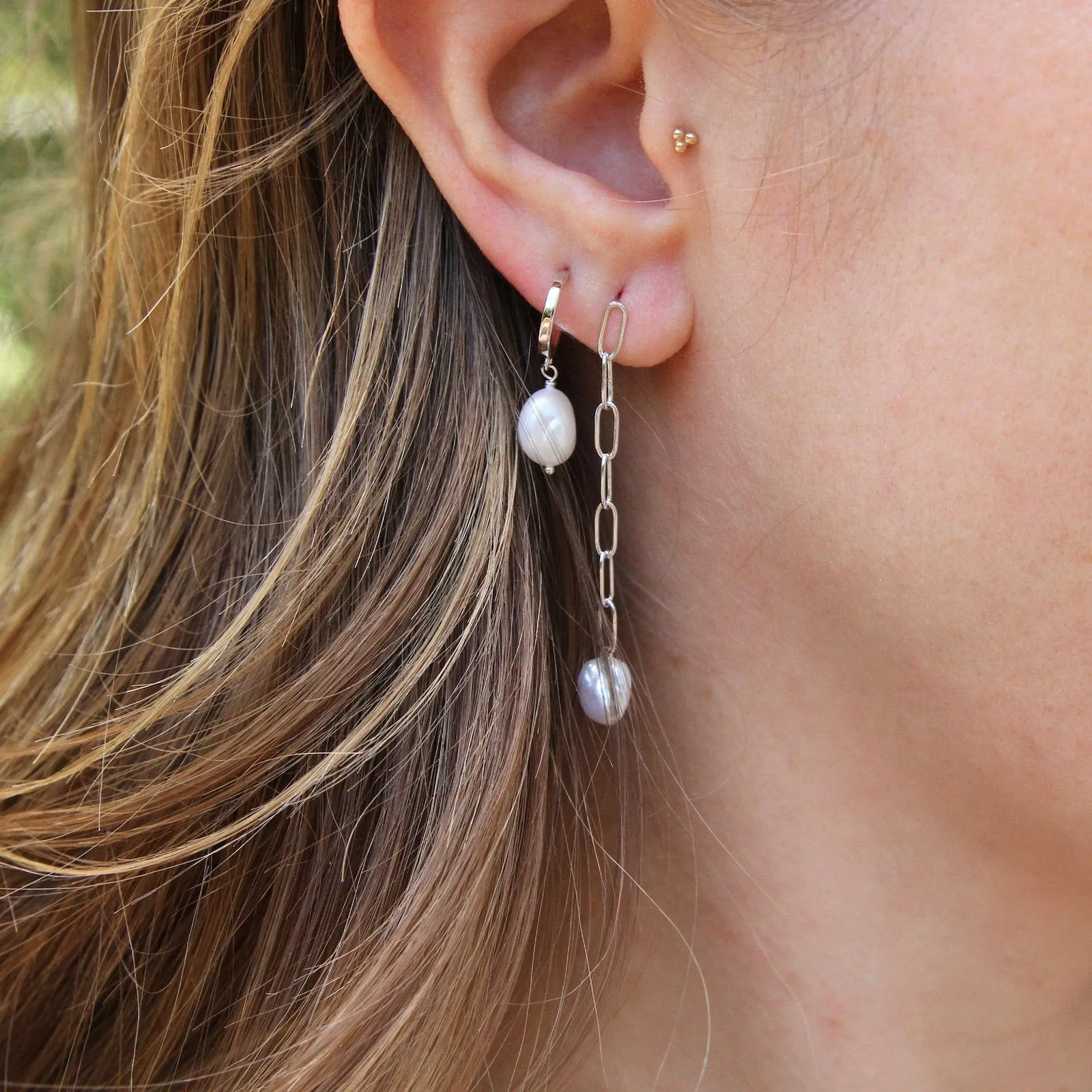 Silver Pearl Chunky Drop Earrings