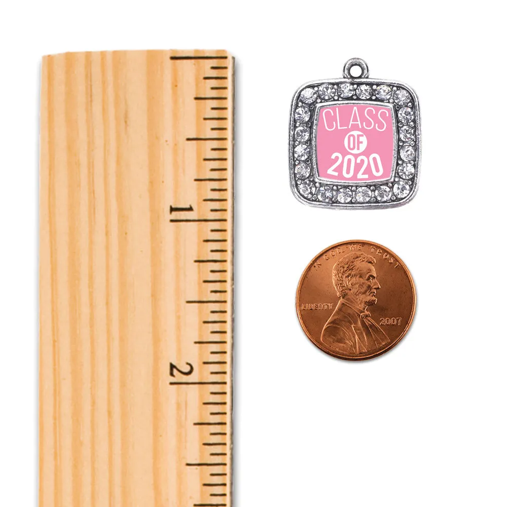 Silver Pink Class of 2020 Square Charm Dangle Earrings