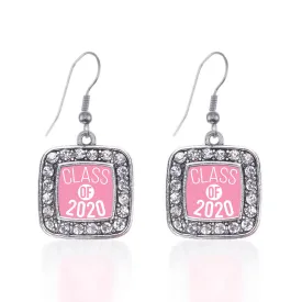 Silver Pink Class of 2020 Square Charm Dangle Earrings