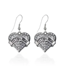 Silver Pittsburgh Pave Heart Charm Dangle Earrings