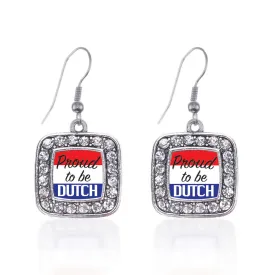 Silver Proud to be Dutch Square Charm Dangle Earrings