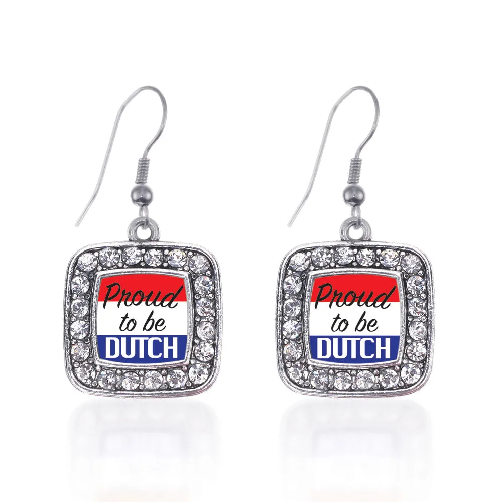Silver Proud to be Dutch Square Charm Dangle Earrings