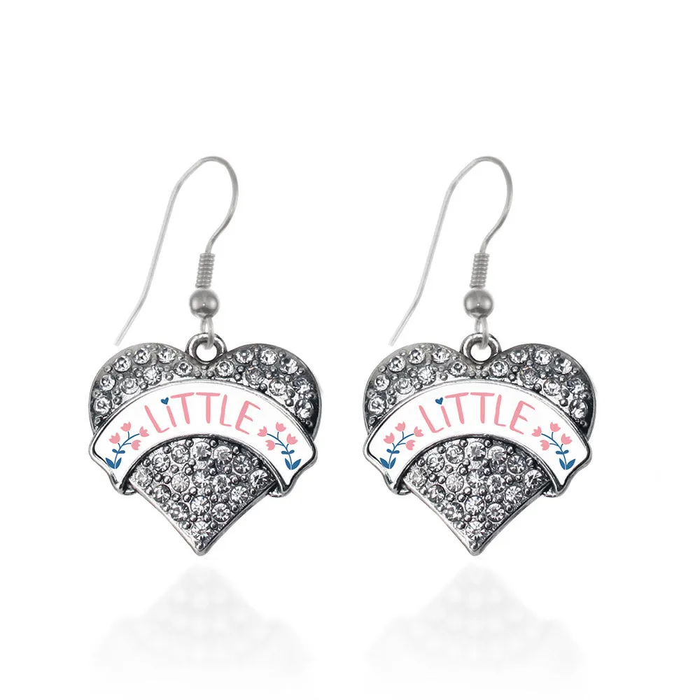 Silver Rose and Navy Blue Little Pave Heart Charm Dangle Earrings