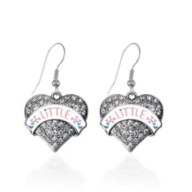 Silver Rose and Navy Blue Little Pave Heart Charm Dangle Earrings
