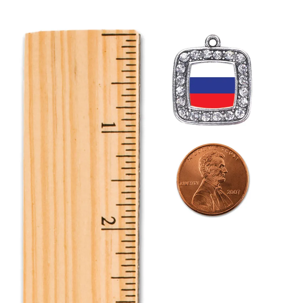 Silver Russia Flag Square Charm Dangle Earrings