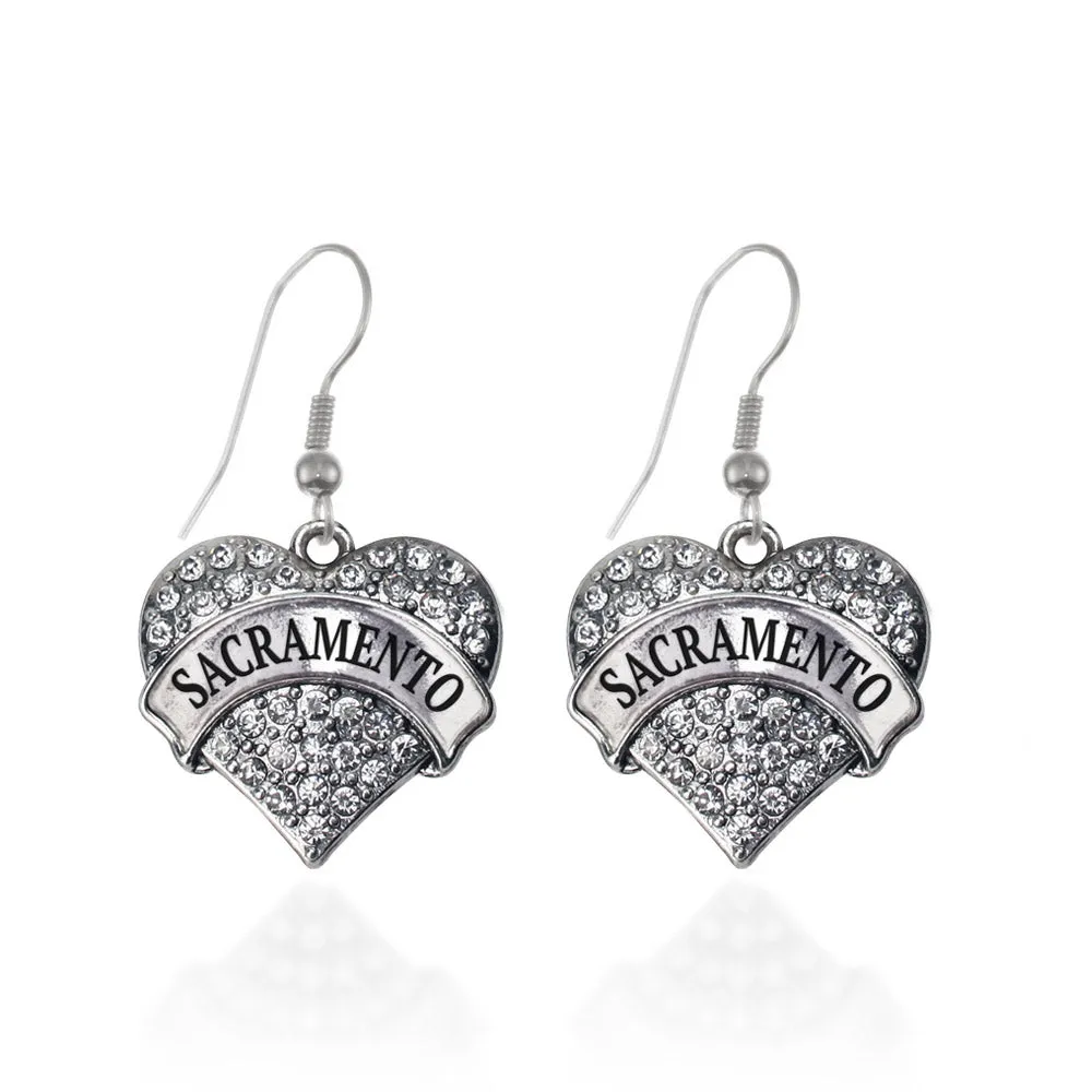 Silver Sacramento Pave Heart Charm Dangle Earrings