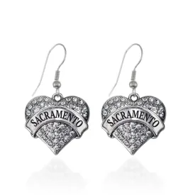 Silver Sacramento Pave Heart Charm Dangle Earrings