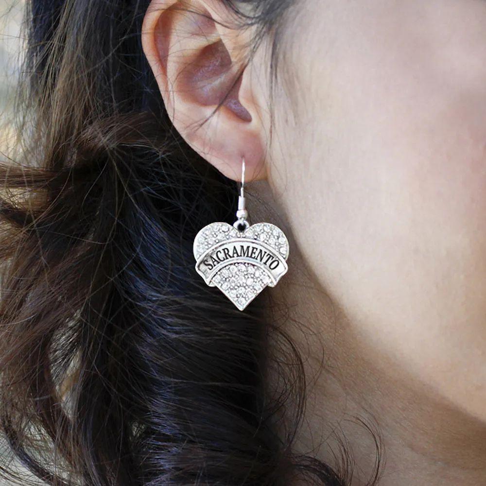 Silver Sacramento Pave Heart Charm Dangle Earrings